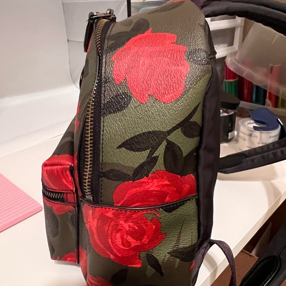 Coach Mini  Charlie Backpack with Red Floral Camo and Star Patch